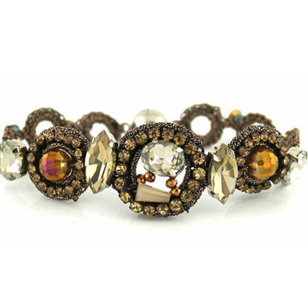Artisan Bronze Crystal,Beads & Crochet Bracelet